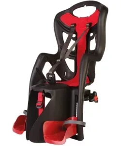 Seggiolino posteriore nero e rosso per bicicletta per bambini, max. 22 kg, da 3 a 8 anni - si fissa al portapacchi Offerta Lampo