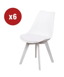 Spedizione Gratuita Sedia da pranzo "kelly" bianca con gambe in legno in tinta 6 pezzi
