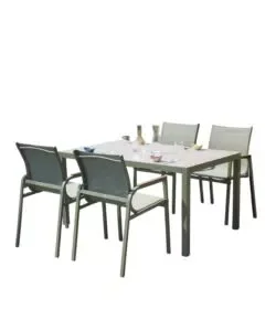 Compra Adesso Set da giardino solaria "tarquinia" verde in ferro e vetroceramica 4 sedute e tavolo