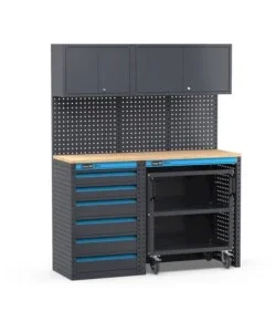 Arredamento modulare per officina fami "linea 391" con cassettiera e carrello a 3 piani in lamiera antracite 152x49,5x190 cm Must-Have