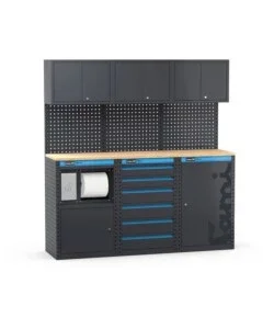 Arredamento modulare per officina fami "linea 391" con modulo di servizio, cassettiera e armadio 1 anta in lamiera antracite 182,4x49,5x190 cm Economico