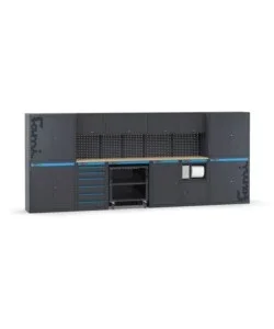 Arredamento modulare per officina fami "linea 391" con armadi ad anta, cassettiera, carrello e modulo di servizio in lamiera antracite 456x49,5x190 cm Ultima Occasione