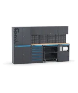 Arredamento modulare per officina fami "linea 391" con armadi a due ante, cassettiera, carrello e modulo di servizio in lamiera antracite 304x49,5x190 cm Occasione