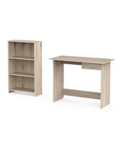 Spedizione Gratuita Set scrivania con cassetto e libreria 3 ripiani rovere