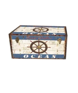 Baule in legno vintage bellahome rivestito in ecopelle fantasia "ocean" grande 69x40x44 cm Must-Have