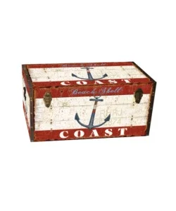 Baule in legno vintage bellahome rivestito in ecopelle fantasia "ocean" medio 60x34,5x38,5 cm Ordina Subito