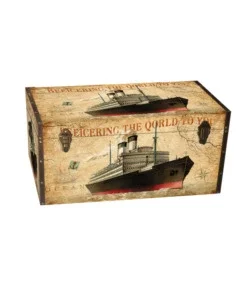 Baule in legno vintage bellahome rivestito in ecopelle fantasia "transport" medio 60x34,5x38,5 cm Prezzo Di Fabbrica