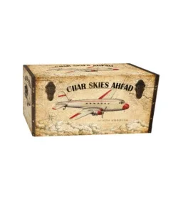 Baule in legno vintage bellahome rivestito in ecopelle fantasia "transport" piccolo 51x29,5x32,5 cm Offerta Speciale