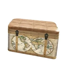 Baule in legno vintage bellahome con seduta imbottita rivestito in ecopelle fantasia "atlantis" grande 80x40x40 cm Direttamente Dal Produttore