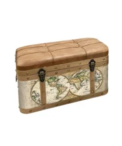 Baule in legno vintage bellahome con seduta imbottita rivestito in ecopelle fantasia "atlantis" medio 75x35x35 cm Occasione Imperdibile
