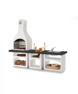 Cucina da esterno a carbonella palazzetti "brioni" in cemento 250x70x225 cm Esclusivo