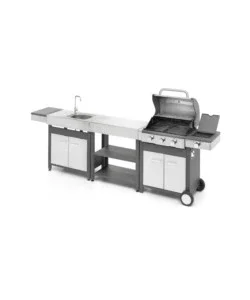 Cucina da esterno modulare ompagrill "indian" in acciaio inox con barbecue indianapolis 4/b, lavello e tavolo Offerta Speciale