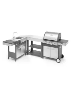 Cucina da esterno modulare ompagrill "indian" in acciaio inox con barbecue indianapolis 5/b, lavello, tavolo e corner Nuovo Arrivo