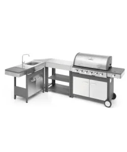 Consegna Rapida Cucina da esterno modulare ompagrill "indian" in acciaio inox con barbecue indianapolis 7/b, lavello, tavolo e corner