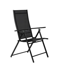 Di Tendenza Sedia da esterno regolabile con braccioli eurogarden in textilene nero 57x98x105 cm