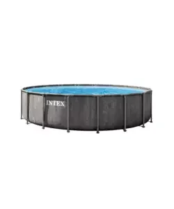 Compra Adesso Piscina fuori terra con struttura rotonda intex "prism greywood" con pompa filtro, scaletta, telo base e telo di copertura effetto legno grigio 549x549x122 cm - cod. 26744nd