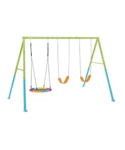 Altalena intex con due seggiolini e dondolo nido in acciaio verde e azzurro 343x235x200 cm - cod. 44133 Novità