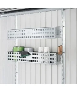 Compra Adesso Set2 pezzi cestino porta oggetti da parete per casetta da giardino biohort argento metallizzato