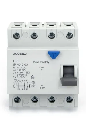 AIGOSTAR INTERRUTTORE DIFFERENZIALE SALVAVITA AC 4P 40A 30mA 415V PROTEZIONE DA DISPERSIONE VERSO TERRA Acquista Ora