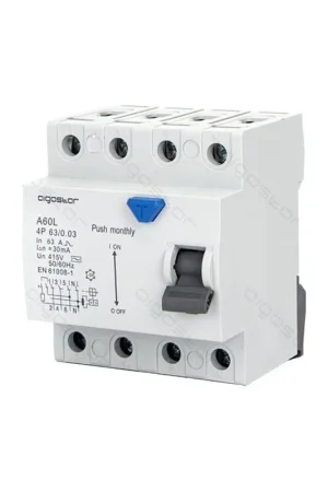 AIGOSTAR INTERRUTTORE DIFFERENZIALE SALVAVITA AC 4P 63A 30mA 415V PROTEZIONE DA DISPERSIONE VERSO TERRA Novità