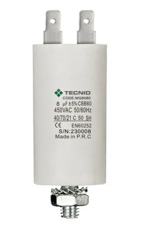 Ultima Occasione Condensatore Permanente Per Motori Elettrici 8 &micro;F 450V. Dado M8