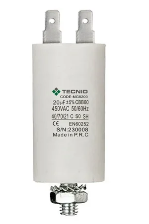Condensatore Permanente Per Motori Elettrici 20 &micro;F 450V. Dado M8 Pagamento Sicuro