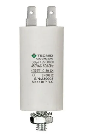 Condensatore Permanente Per Motori Elettrici 30 &micro;F 450V. Dado M8 Super Prezzo