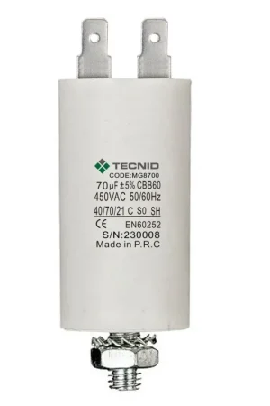 Condensatore Permanente Per Motori Elettrici 70 &micro;F 450V. Dado M8 Prezzo Basso