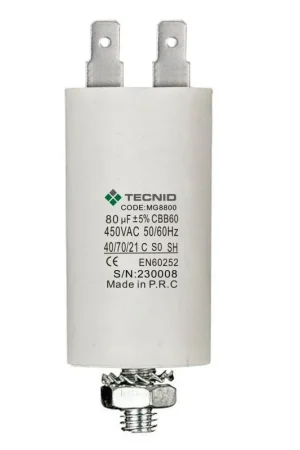 Condensatore Permanente Per Motori Elettrici 80 &micro;F 450V. Dado M8 Soddisfatti O Rimborsati