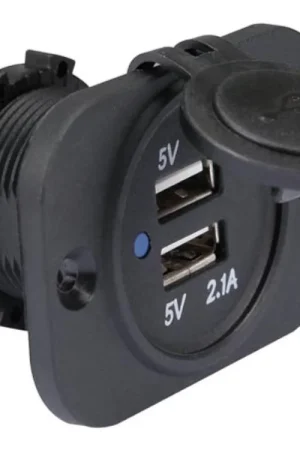 Velleman Caricabatterie USB integrato con 2 porte e copertura antispruzzo – 12–24 V a 5 V/2,1 A Di Tendenza